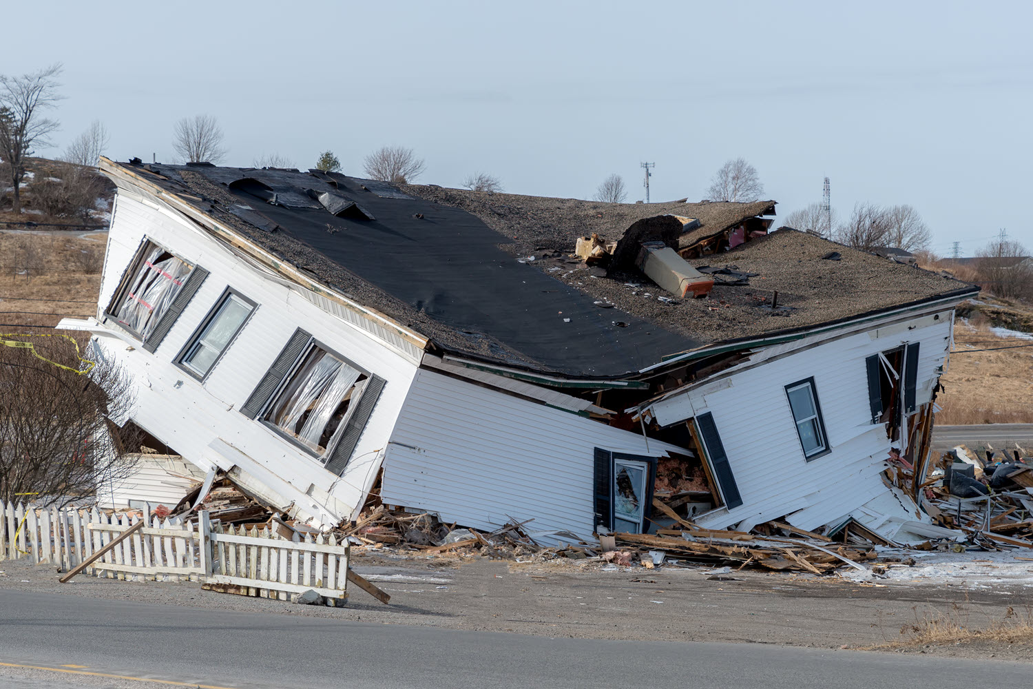 heavily damaged home.